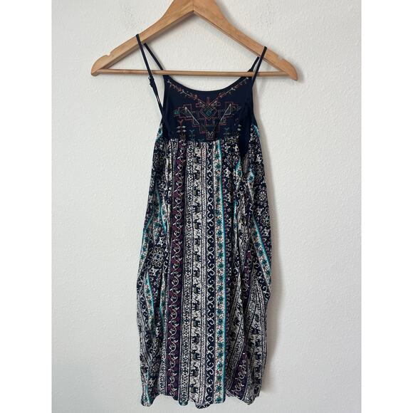 FLYING TOMATO Blue Boho Print Embroidered Dress - Picture 4 of 4